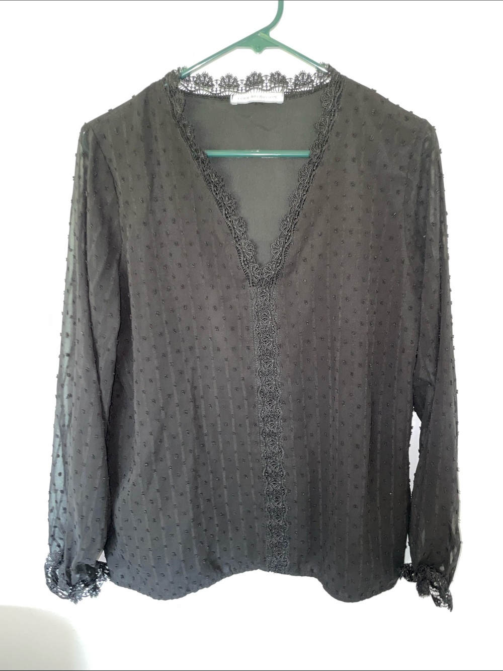 Women's Black Lace-Trim V-Neck Blouse